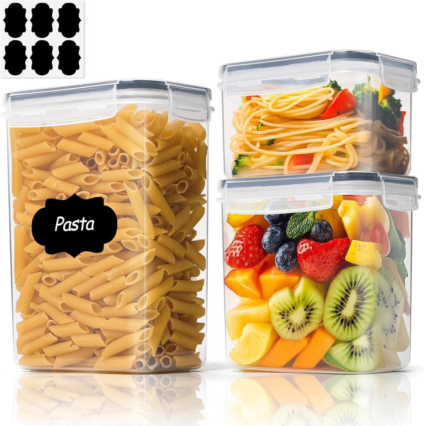 Comsaf Airtight Food Storage Container Set - 3-Piece (5.2L & 2 x 2.5L) Plastic Canisters for Kitchen and Pantry Organization, Ideal for Flour, Sugar, Rice, and Baking Supplies