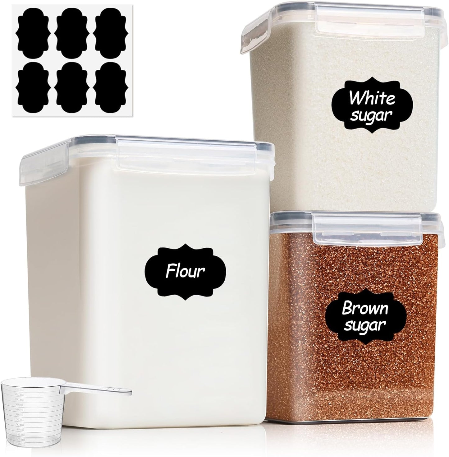Comsaf Airtight Food Storage Container Set - 3-Piece (5.2L & 2 x 2.5L) Plastic Canisters for Kitchen and Pantry Organization, Ideal for Flour, Sugar, Rice, and Baking Supplies