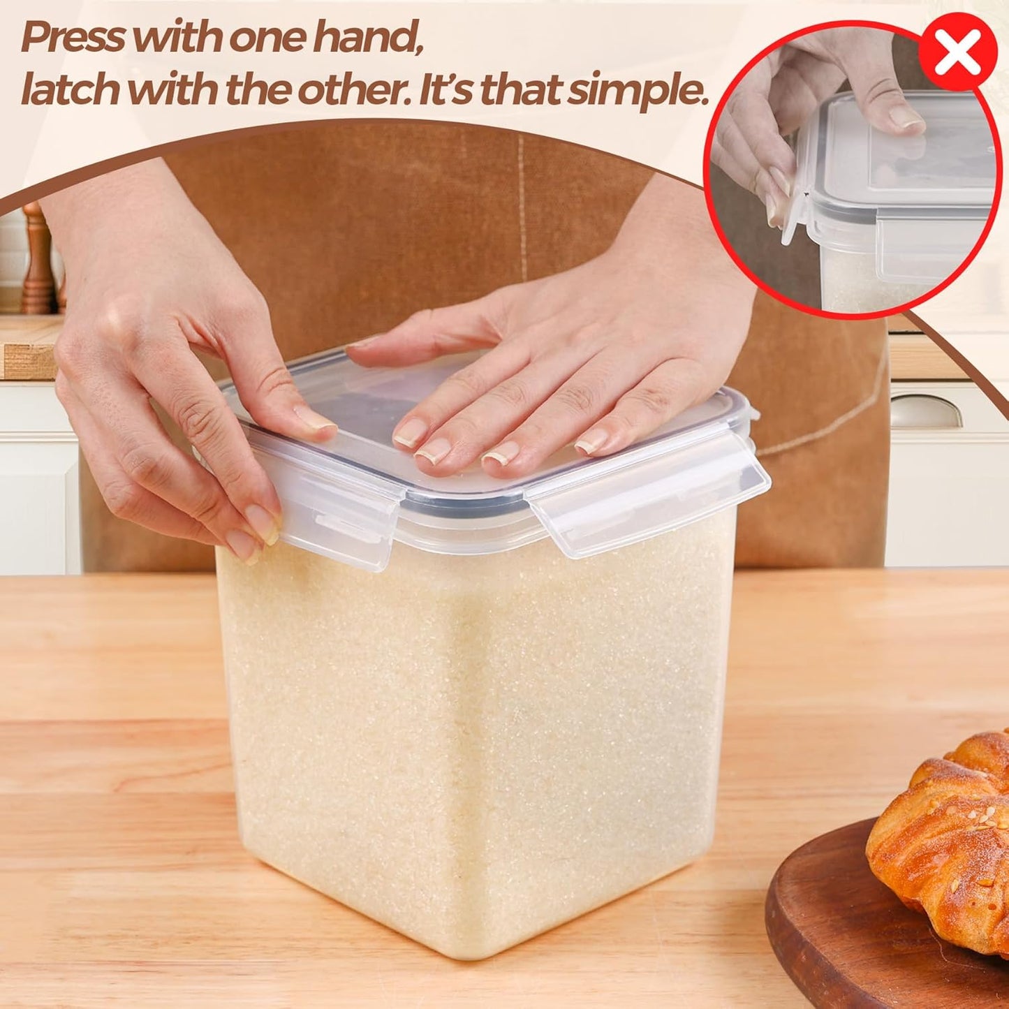 Comsaf Airtight Food Storage Container Set - 3-Piece (5.2L & 2 x 2.5L) Plastic Canisters for Kitchen and Pantry Organization, Ideal for Flour, Sugar, Rice, and Baking Supplies