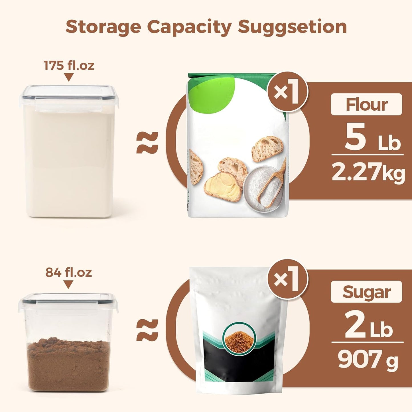 Comsaf Airtight Food Storage Container Set - 3-Piece (5.2L & 2 x 2.5L) Plastic Canisters for Kitchen and Pantry Organization, Ideal for Flour, Sugar, Rice, and Baking Supplies