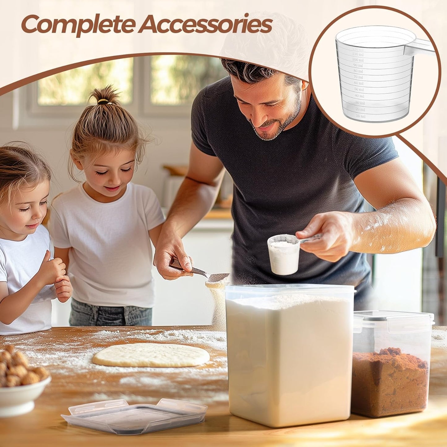 Comsaf Airtight Food Storage Container Set - 3-Piece (5.2L & 2 x 2.5L) Plastic Canisters for Kitchen and Pantry Organization, Ideal for Flour, Sugar, Rice, and Baking Supplies