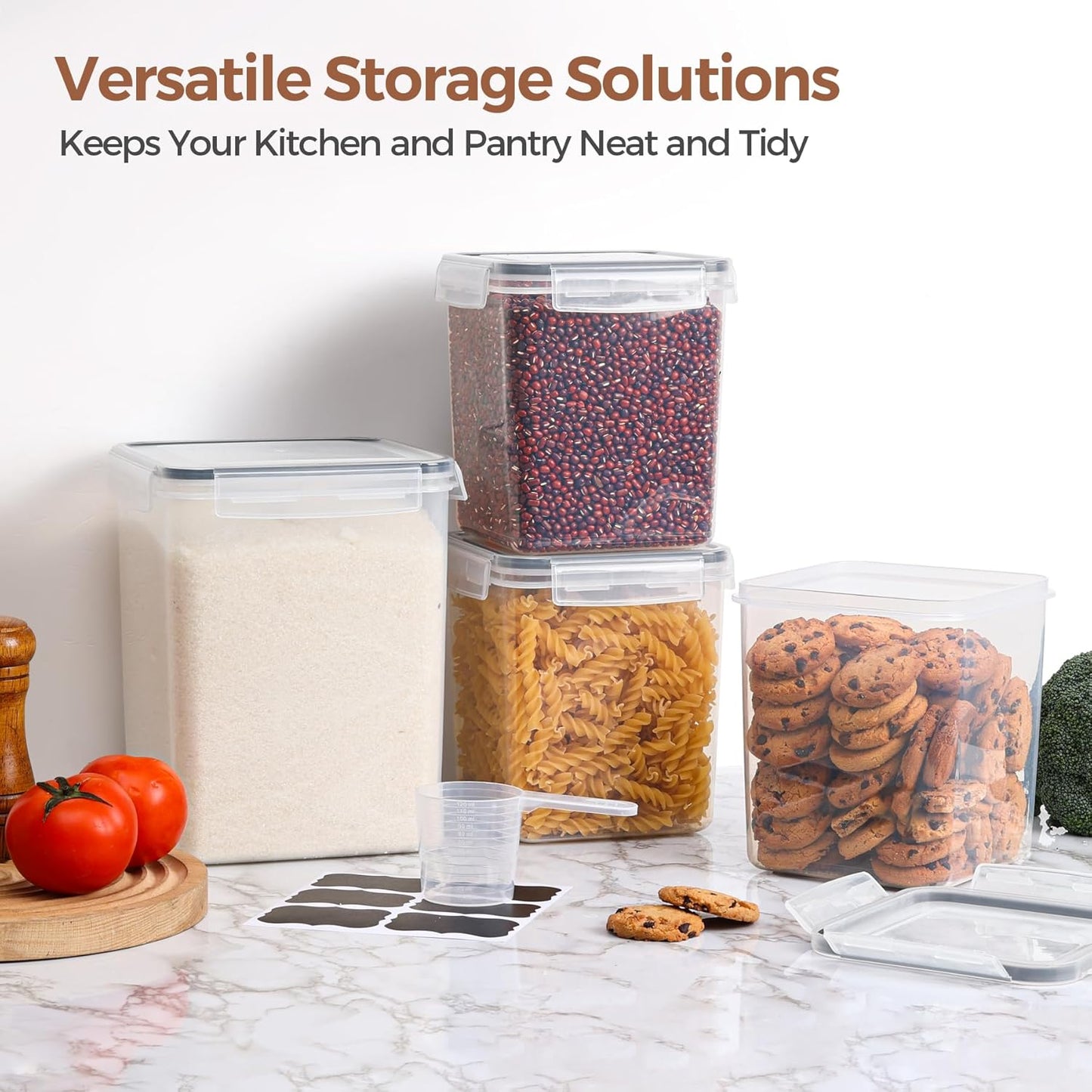 Comsaf Airtight Food Storage Container Set - 3-Piece (5.2L & 2 x 2.5L) Plastic Canisters for Kitchen and Pantry Organization, Ideal for Flour, Sugar, Rice, and Baking Supplies