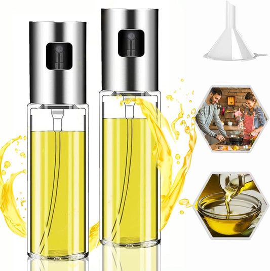 Professional Olive Oil Sprayer Set - 2-Pack 100ml Glass Dispensers with Funnel for Cooking, Air Frying, BBQ, Salad, Baking, Roasting, and Grilling