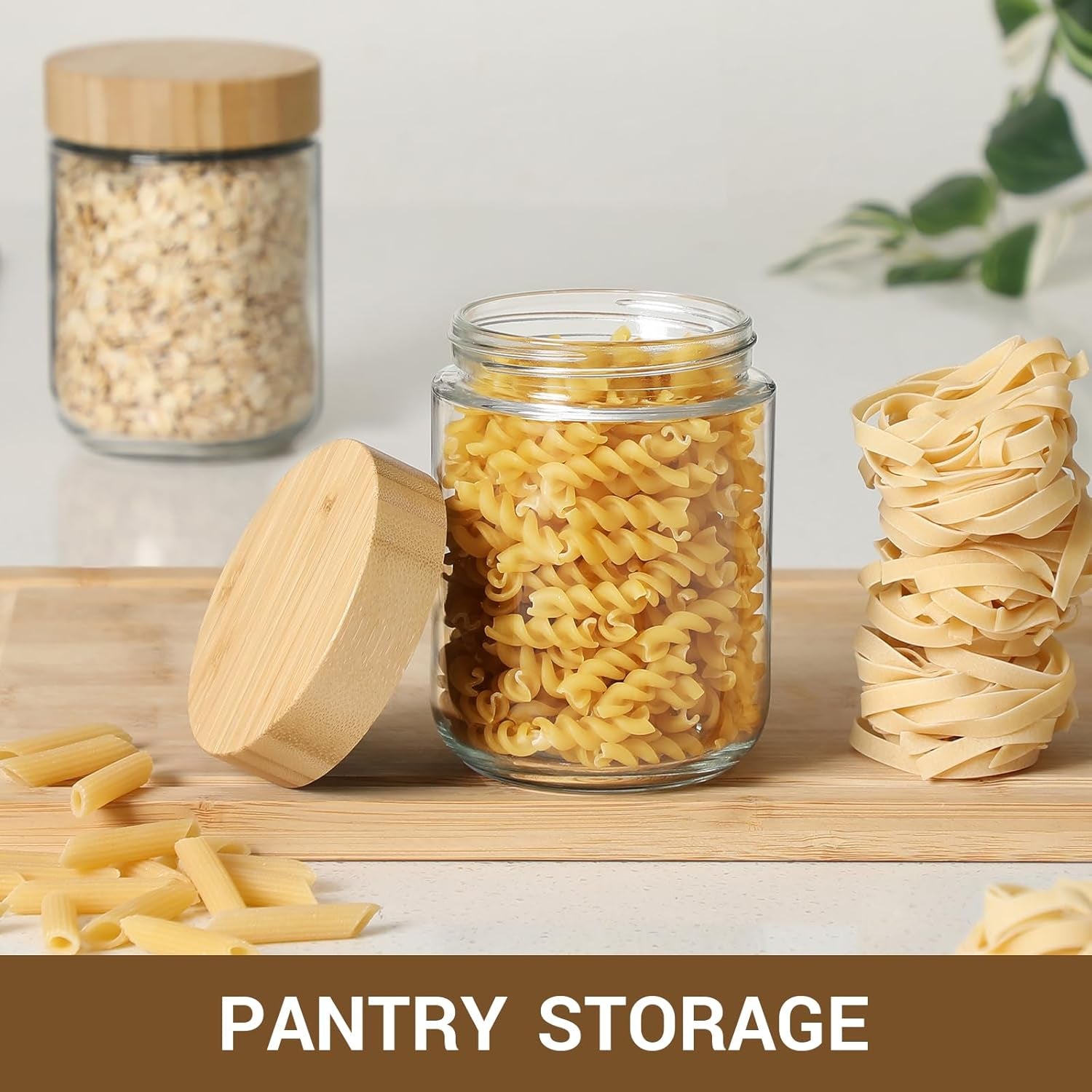 NETANY Set of 4 - 16 oz Glass Jars with Airtight Bamboo Lids for Overnight Oats, Salad Storage, and Food Organization
