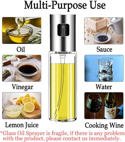Professional Olive Oil Sprayer Set - 2-Pack 100ml Glass Dispensers with Funnel for Cooking, Air Frying, BBQ, Salad, Baking, Roasting, and Grilling