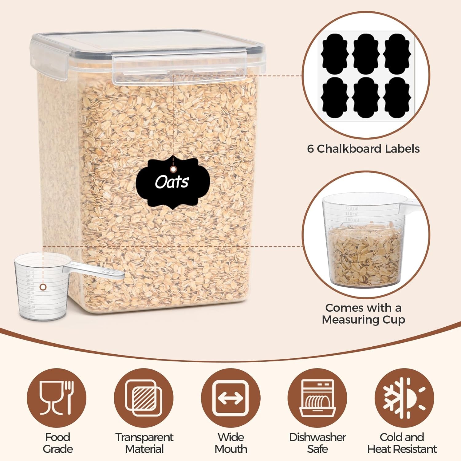 Comsaf Airtight Food Storage Container Set - 3-Piece (5.2L & 2 x 2.5L) Plastic Canisters for Kitchen and Pantry Organization, Ideal for Flour, Sugar, Rice, and Baking Supplies